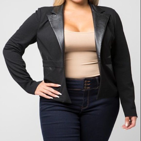 Leather Trimmed Blazer - Picture 1 of 2